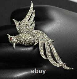 Rare Vintage Crown Trifari Alfred Philippe Brooch Pin Humming Bird Rhinestones