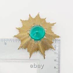 Rare Vintage Crown Trifari Alfred Philippe Emerald Color Stone Starburst Brooch