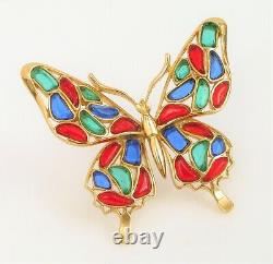 Rare Vintage Crown Trifari Alfred Philippe Modern Mosiacs Glass Butterfly Brooch