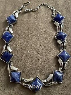 Rare Vintage Crown Trifari Alfred Philippe Moonstone Blue/Silver Necklace