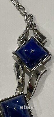 Rare Vintage Crown Trifari Alfred Philippe Moonstone Blue/Silver Necklace