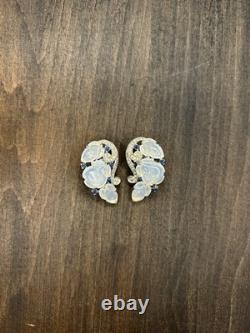 Rare Vintage Crown Trifari Alfred Philippe Moonstone Fruit Salad Earrings