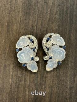 Rare Vintage Crown Trifari Alfred Philippe Moonstone Fruit Salad Earrings