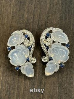 Rare Vintage Crown Trifari Alfred Philippe Moonstone Fruit Salad Earrings