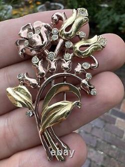 Rare Vintage Crown Trifari Alfred Philippe Rhinestone Flower Fur Clip Brooch Pin