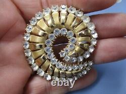 Rare Vintage Crown Trifari Alfred Philippe Rhinestone Gold-tone Swirl Pin Brooch