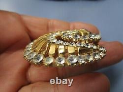 Rare Vintage Crown Trifari Alfred Philippe Rhinestone Gold-tone Swirl Pin Brooch