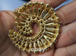 Rare Vintage Crown Trifari Alfred Philippe Rhinestone Gold-tone Swirl Pin Brooch