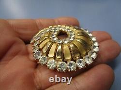 Rare Vintage Crown Trifari Alfred Philippe Rhinestone Gold-tone Swirl Pin Brooch