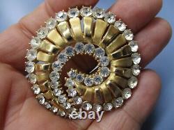 Rare Vintage Crown Trifari Alfred Philippe Rhinestone Gold-tone Swirl Pin Brooch