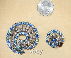 Rare Vintage Crown Trifari Alfred Philippe Rhinestone Swirl Pin Brooch & Earring