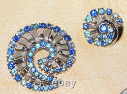 Rare Vintage Crown Trifari Alfred Philippe Rhinestone Swirl Pin Brooch & Earring