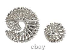 Rare Vintage Crown Trifari Alfred Philippe Rhinestone Swirl Pin Brooch & Earring
