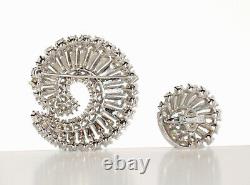 Rare Vintage Crown Trifari Alfred Philippe Rhinestone Swirl Pin Brooch & Earring