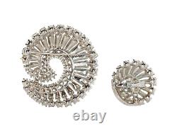 Rare Vintage Crown Trifari Alfred Philippe Rhinestone Swirl Pin Brooch & Earring