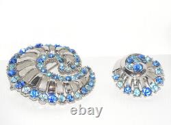 Rare Vintage Crown Trifari Alfred Philippe Rhinestone Swirl Pin Brooch & Earring