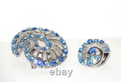 Rare Vintage Crown Trifari Alfred Philippe Rhinestone Swirl Pin Brooch & Earring