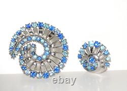 Rare Vintage Crown Trifari Alfred Philippe Rhinestone Swirl Pin Brooch & Earring