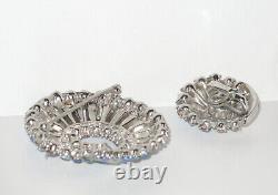 Rare Vintage Crown Trifari Alfred Philippe Rhinestone Swirl Pin Brooch & Earring