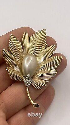 Rare Vintage Crown Trifari Leaf Pear Pearl Alfred Philippe Brooch Pin