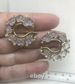 Rare Vintage Trifari Alfred Philippe Blue Moonstone Carved Fruit Salad Earrings