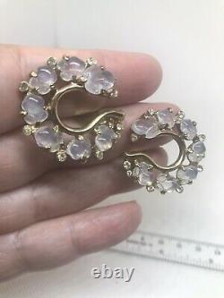 Rare Vintage Trifari Alfred Philippe Blue Moonstone Carved Fruit Salad Earrings