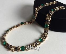 Rare Vintage Trifari Alfred Philippe NecklaceGreen Glass/RS/Enamel/Goldtone