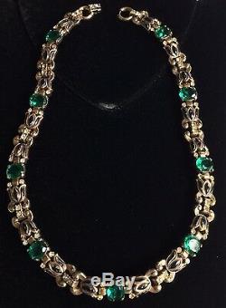 Rare Vintage Trifari Alfred Philippe NecklaceGreen Glass/RS/Enamel/Goldtone