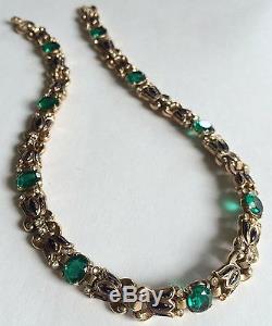 Rare Vintage Trifari Alfred Philippe NecklaceGreen Glass/RS/Enamel/Goldtone