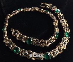 Rare Vintage Trifari Alfred Philippe NecklaceGreen Glass/RS/Enamel/Goldtone