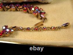 Rare Vintage Trifari Alfred Philippe Necklace Pink Glass/RS/RainbowithGoldtone