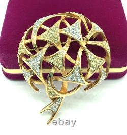 Rare Vintage Trifari Alfred Philippe Pave Diamante'Fireworks' Dome Gold Brooch