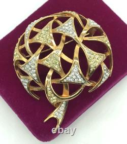 Rare Vintage Trifari Alfred Philippe Pave Diamante'Fireworks' Dome Gold Brooch