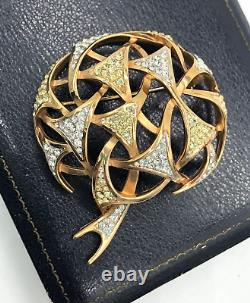 Rare Vintage Trifari Alfred Philippe Pave Diamante'Fireworks' Dome Gold Brooch