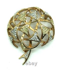 Rare Vintage Trifari Alfred Philippe Pave Diamante'Fireworks' Dome Gold Brooch