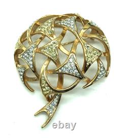 Rare Vintage Trifari Alfred Philippe Pave Diamante'Fireworks' Dome Gold Brooch