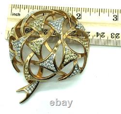 Rare Vintage Trifari Alfred Philippe Pave Diamante'Fireworks' Dome Gold Brooch