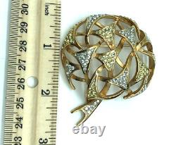 Rare Vintage Trifari Alfred Philippe Pave Diamante'Fireworks' Dome Gold Brooch