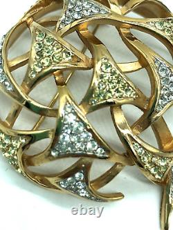 Rare Vintage Trifari Alfred Philippe Pave Diamante'Fireworks' Dome Gold Brooch