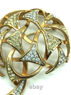 Rare Vintage Trifari Alfred Philippe Pave Diamante'Fireworks' Dome Gold Brooch