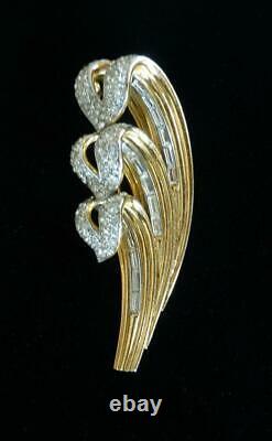 Rare Vintage Trifari Alfred Philippe Rhinestone Art Deco Leaf Baguette Brooch