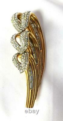 Rare Vintage Trifari Alfred Philippe Rhinestone Art Deco Leaf Baguette Brooch