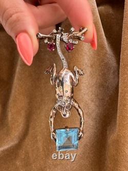 Rare Vintage Trifari Alfred Philippe Sterling Rhinestone Vermeil Hanging Monkey