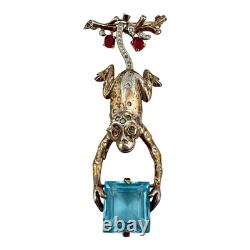 Rare Vintage Trifari Alfred Philippe Sterling Rhinestone Vermeil Hanging Monkey