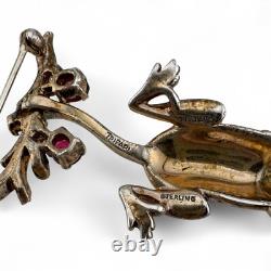 Rare Vintage Trifari Alfred Philippe Sterling Rhinestone Vermeil Hanging Monkey