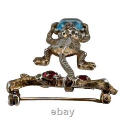 Rare Vintage Trifari Alfred Philippe Sterling Rhinestone Vermeil Hanging Monkey
