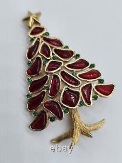 Rare Vtg Crown Trifari Alfred Philippe Modern Mosaics Christmas Tree Brooch Red