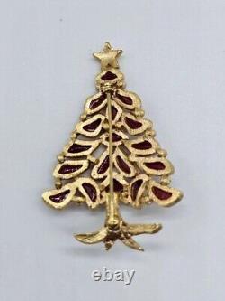 Rare Vtg Crown Trifari Alfred Philippe Modern Mosaics Christmas Tree Brooch Red