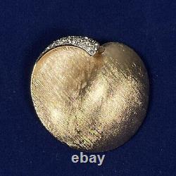 Rare Vtg Signed Alfred Philippe Crown Trifari Gold Toned Heart Brooch withDiamanté