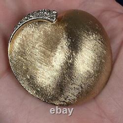 Rare Vtg Signed Alfred Philippe Crown Trifari Gold Toned Heart Brooch withDiamanté